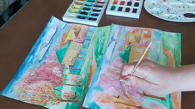 Весенний пейзаж.Акварель. смотреть онлайн