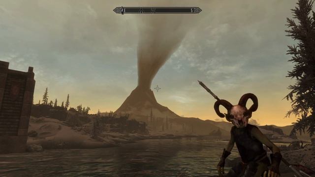 Skyrim- nice view of Red Mountain of Morrowind in background смотреть онлайн