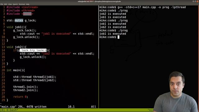 Using a trylock | Introduction to Concurrency in C++ смотреть онлайн