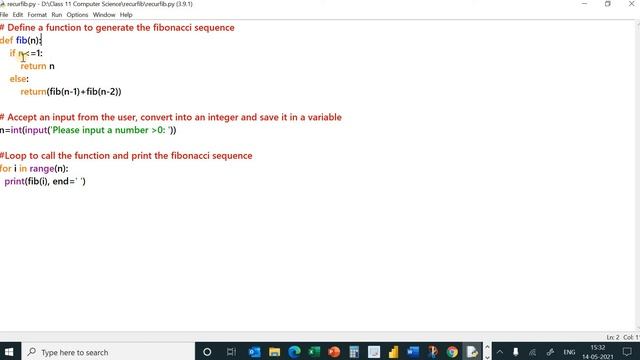 Fibonacci Series using a Recursive Function in Python смотреть онлайн
