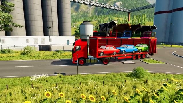 TRANSPORTING COWS & DACIA MINI CARS WITH LIZARD TRUCKS - Farming Simulator 22 смотреть онлайн