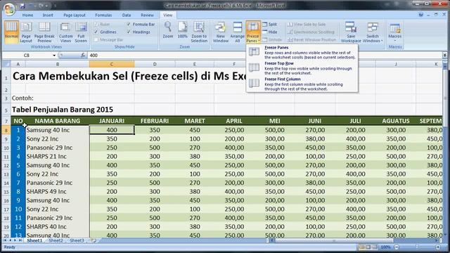Cara Menggunakan Perintah Freeze Panes Di Ms Excel|Excel 2007 Tutorial