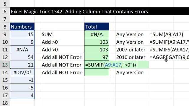 Excel Magic Trick 1342: Adding Column That Contains Errors SUMIF or AGGREGATE? смотреть онлайн