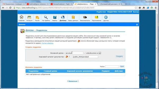 Хостинг Redhosting.ru. Создаем субдомен. смотреть онлайн