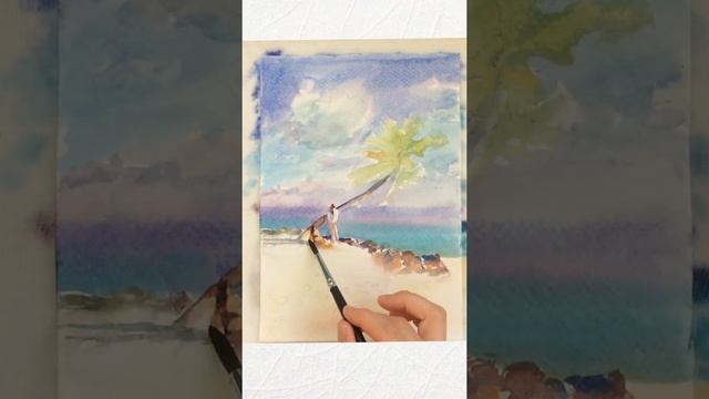 Рисую пейзаж акварелью. Мальдивы. смотреть онлайн