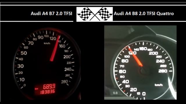 Audi A4 B7 2.0 TFSI VS. Audi A4 B8 2.0 TFSI Quattro - Acceleration 0-100km/h смотреть онлайн