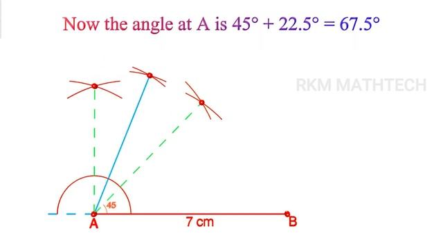 Draw ∆ ABC with AB = 7 cm, ∠A = 67.5°, ∠B = 15° without using protractor. смотреть онлайн