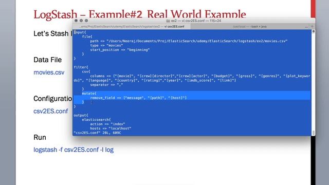 13.6 ElasticSearch Training - Loading data from a file to LogStash into ElasticSearch Index смотреть онлайн