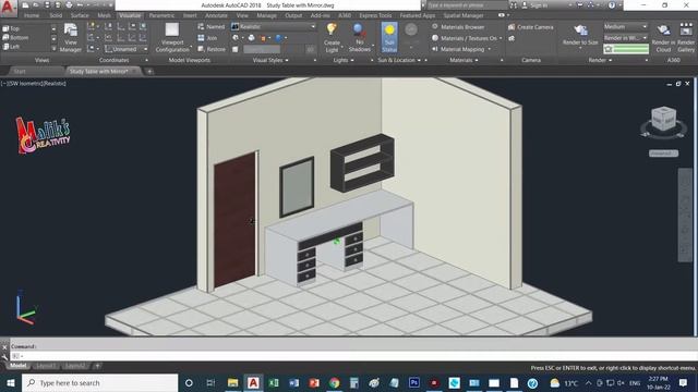 Study Table with Mirror and Shelves - AutoCAD 3D Creation dwg смотреть онлайн