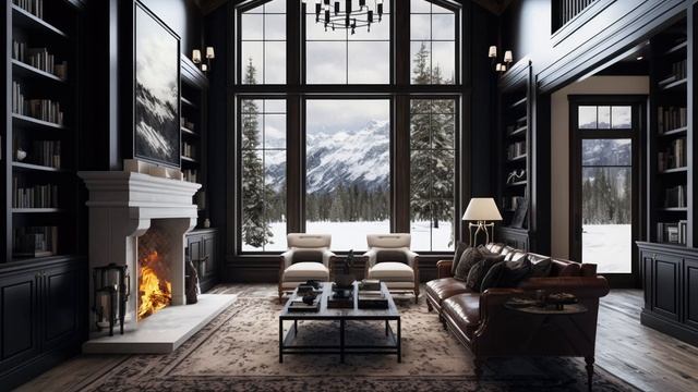 Побег в уютную атмосферу зимней ночи вид на снежный лес, вино, хорошая книга и потрескивающий камин смотреть онлайн