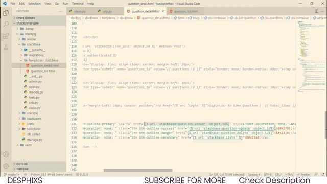 DETAIL VIEW in Django | Stackoverflow Clone with django part 10 | Django Tutorial | Desphixs смотреть онлайн