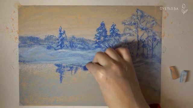Взяв 3 цвета нарисовала зимний пейзаж сухой пастелью | Soft Pastels Mungyo