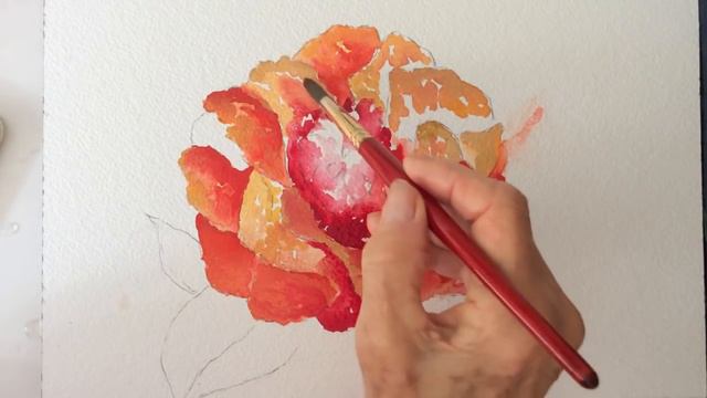 Red Camellia flower watercolor tutorial, how to paint step by step смотреть онлайн