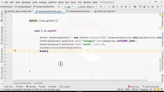 Quiz app in android | level of quiz app | Passing data form level Activity to Quiz Activity Part 6 смотреть онлайн