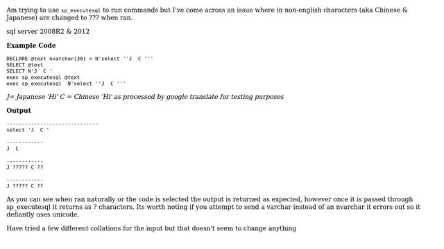 Databases: sp_executesql changes non standard characters to? смотреть онлайн