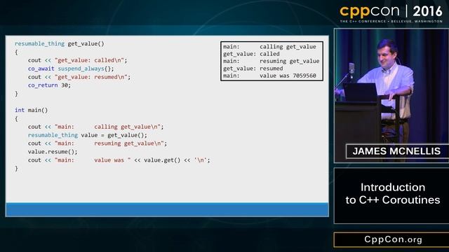 CppCon 2016: James McNellis “Introduction to C++ Coroutines" смотреть онлайн