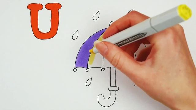 Учим буквы английского алфавита Рисуем зонтик Буква U смотреть онлайн