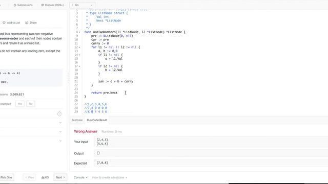 2 Add Two Numbers - Leetcode in Go - linked list смотреть онлайн