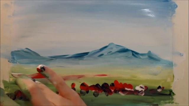 Картина за 3 минуты! Рисуем пальцами горы и маки (Гуашь) смотреть онлайн