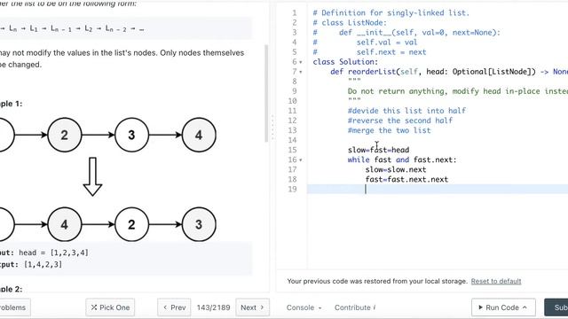 LEETCODE 143 REORDER LIST PYTHON | Linked list medium leetcode question смотреть онлайн