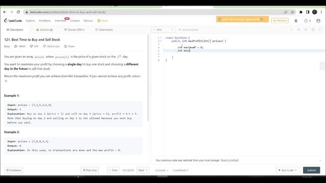 121 Best Time to Buy and Sell Stock - in Java| Leetcode | #2 смотреть онлайн
