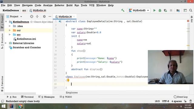 Abstract class and Abstract methods in Kotlin смотреть онлайн