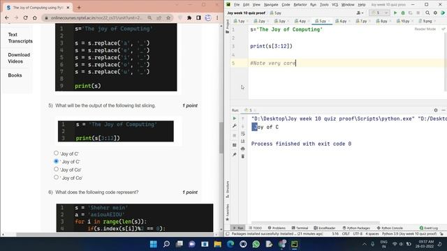 NPTEL The Joy of Computing using Python week 10 quiz assignment answers with proof of each answer смотреть онлайн