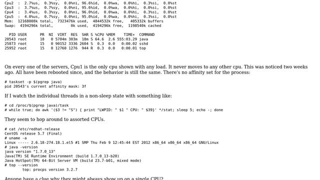 Unix & Linux: Java process seems to always be bound to a single CPU смотреть онлайн