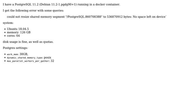 Databases: Could not resize shared memory segment error смотреть онлайн