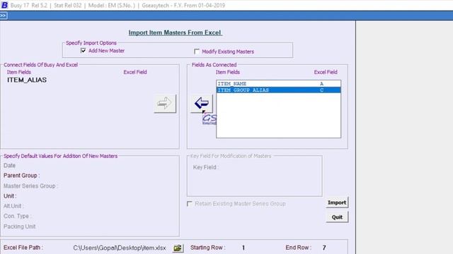 Busy Tutorial in Hindi 6, Import Excel to Busy Item Master Data, gseasyech, gs easytech смотреть онлайн