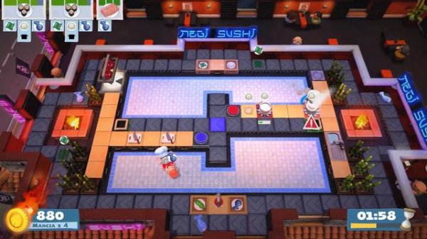 Overcooked 2. Story 4-5 | 2 players online coop 4 stars | Score: 1656