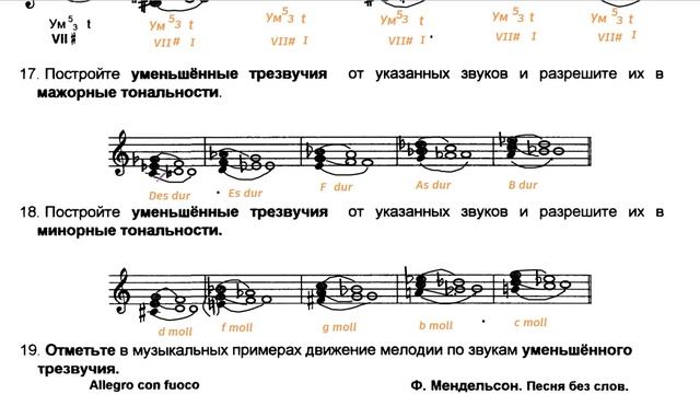 Сольфеджио 5 класс Калинина ОТВЕТЫ Страница 21 Построение - Разрешение Уменьшенного Трезвучия смотреть онлайн
