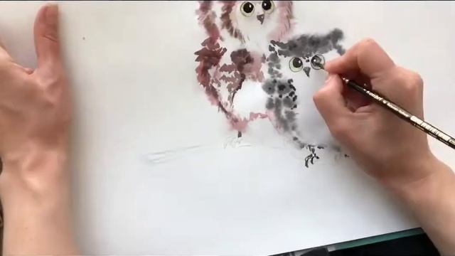 Owl watercolor painting tutorial, drawing lessons, уроки рисования, сова акварель, смотреть онлайн
