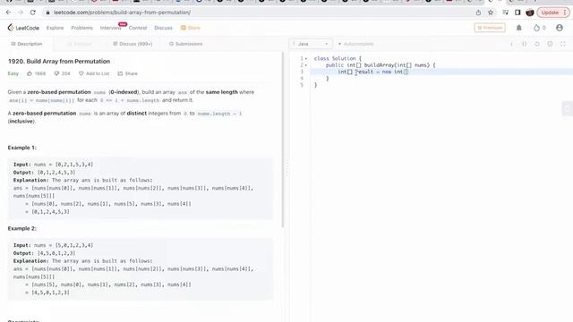 1920. Build Array from Permutation. Орын ауыстыру аркылы массив курастыру. смотреть онлайн