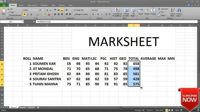 ||How to use Excel Function SUM, AVERAGE,MAX,MIN|| Microsoft Excel Tutorial in Bengali|| смотреть онлайн