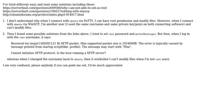 Getting "Received too large SFTP packet" error when connecting with root account to the server... смотреть онлайн