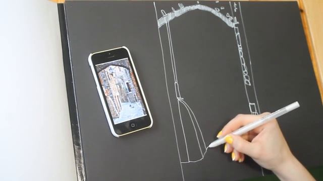 Скетч на черной бумаге. Городские зарисовки смотреть онлайн