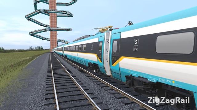 Long Blue Train Climbs Over High Bakery Store & Lands on Railroad - Train Simulator смотреть онлайн