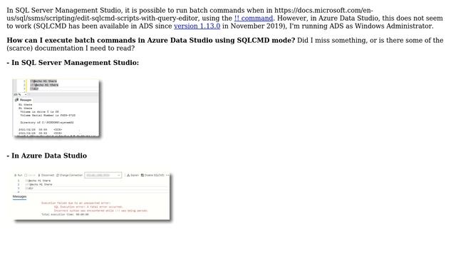 Databases: Does SQLCMD "!!" command work in Azure Data Studio смотреть онлайн