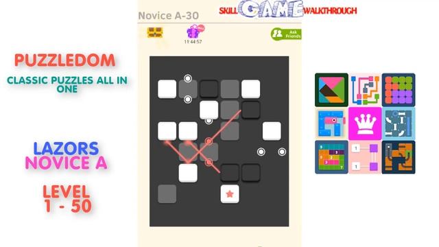 Puzzledom - Lazors Novice A Level 1 - 50 - Walkthrough смотреть онлайн