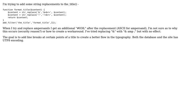 Wordpress: Getting rid of the #038; when string replacing content смотреть онлайн
