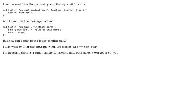 Wordpress: Filter wp_mail based on content type смотреть онлайн