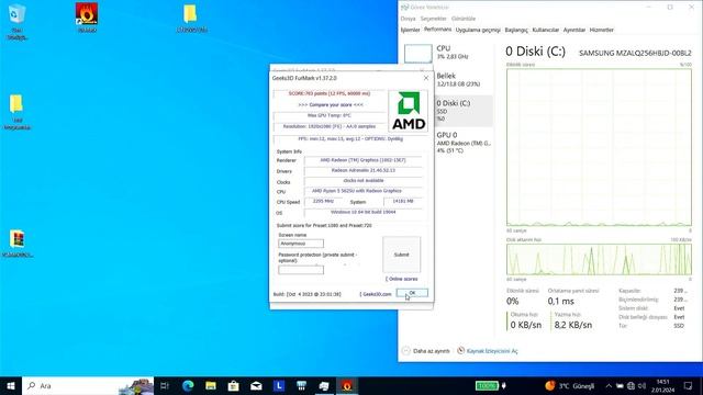 Furmark Geeks3D Lenovo V15 G3 ABA AMD Ryzen 5 5625U смотреть онлайн