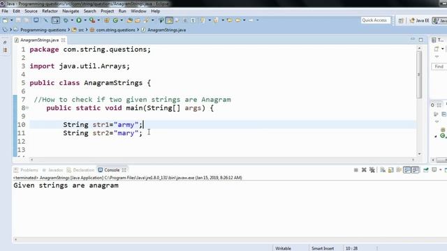 #4 : How to check if two strings are ANAGRAM | Java Programming Interview Automation Testers смотреть онлайн