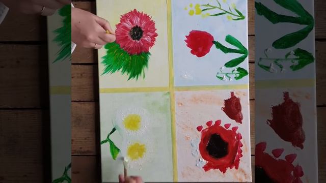 Картина ЦВЕТЫ, рисовала вся семья КИКА кто как умеет так и нарисовали это уникальное произведение смотреть онлайн