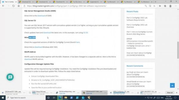 Part 3: Configuration Manager (SCCM) CB Software Requirements