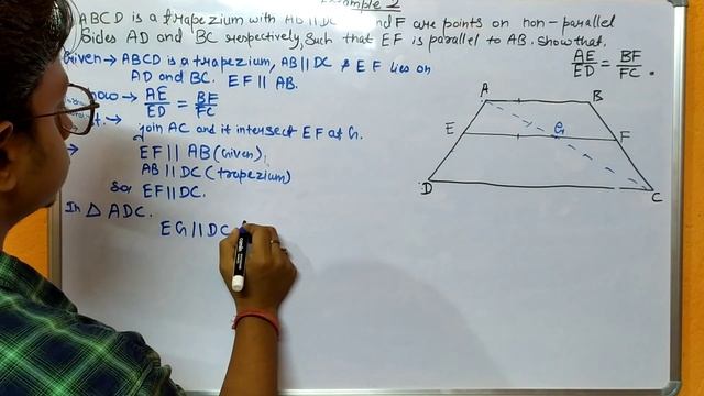 ABCD is a Trapezium with AB || DC. E and F are points on non-parallel sides AD and BC respectively. смотреть онлайн