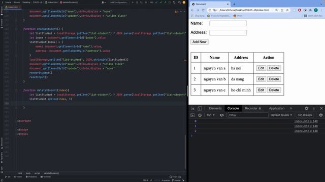 04. Thêm Sửa Xoá JavaScript: Xoá dữ liệu từ localStorage. смотреть онлайн