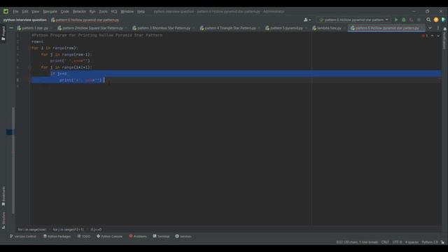 Python Code for Printing Hollow Pyramid Star Pattern смотреть онлайн