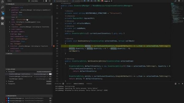 VSCode Unity Debugger - How to set breakpoints, watch expressions, and use the debug console?